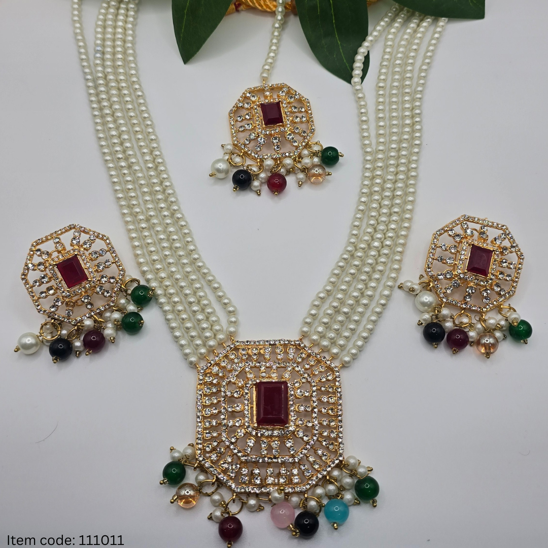 LONG MALA NECKLACE SET WITH STUDS