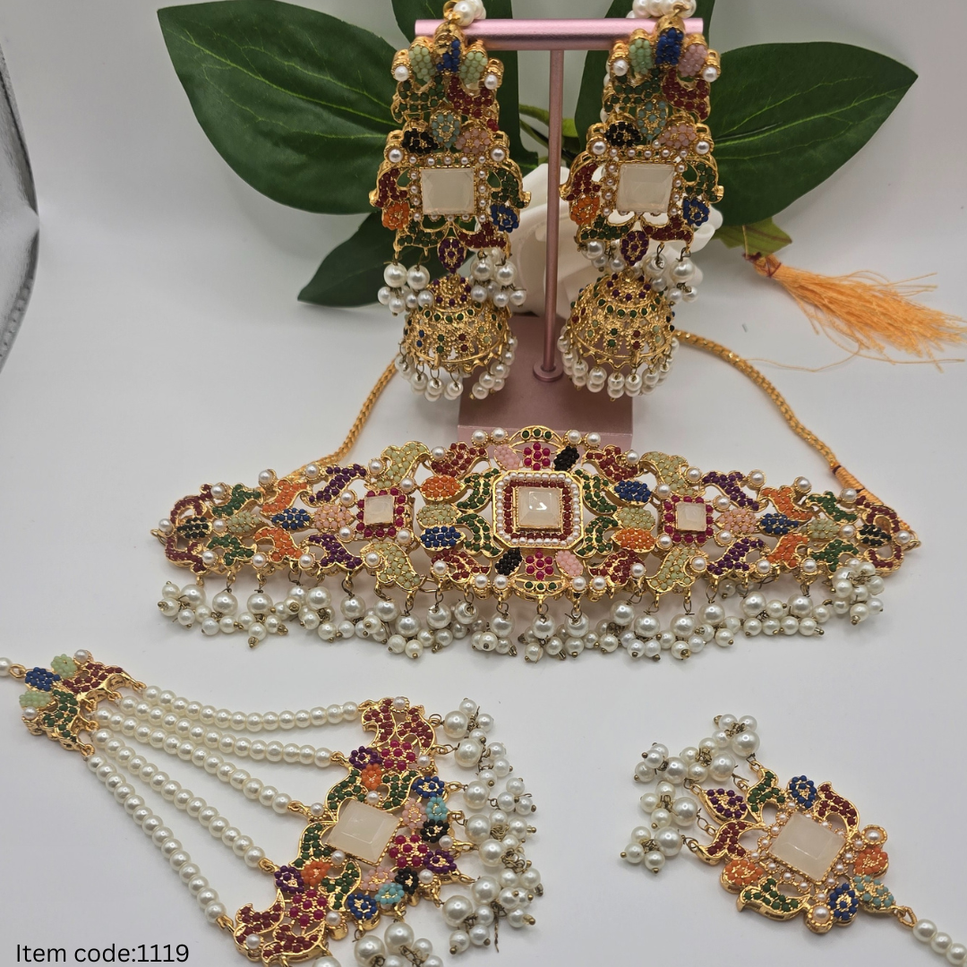 BRIDAL /SEMI BRIDAL NAURATAN SET WITH JHUMKI & PASA