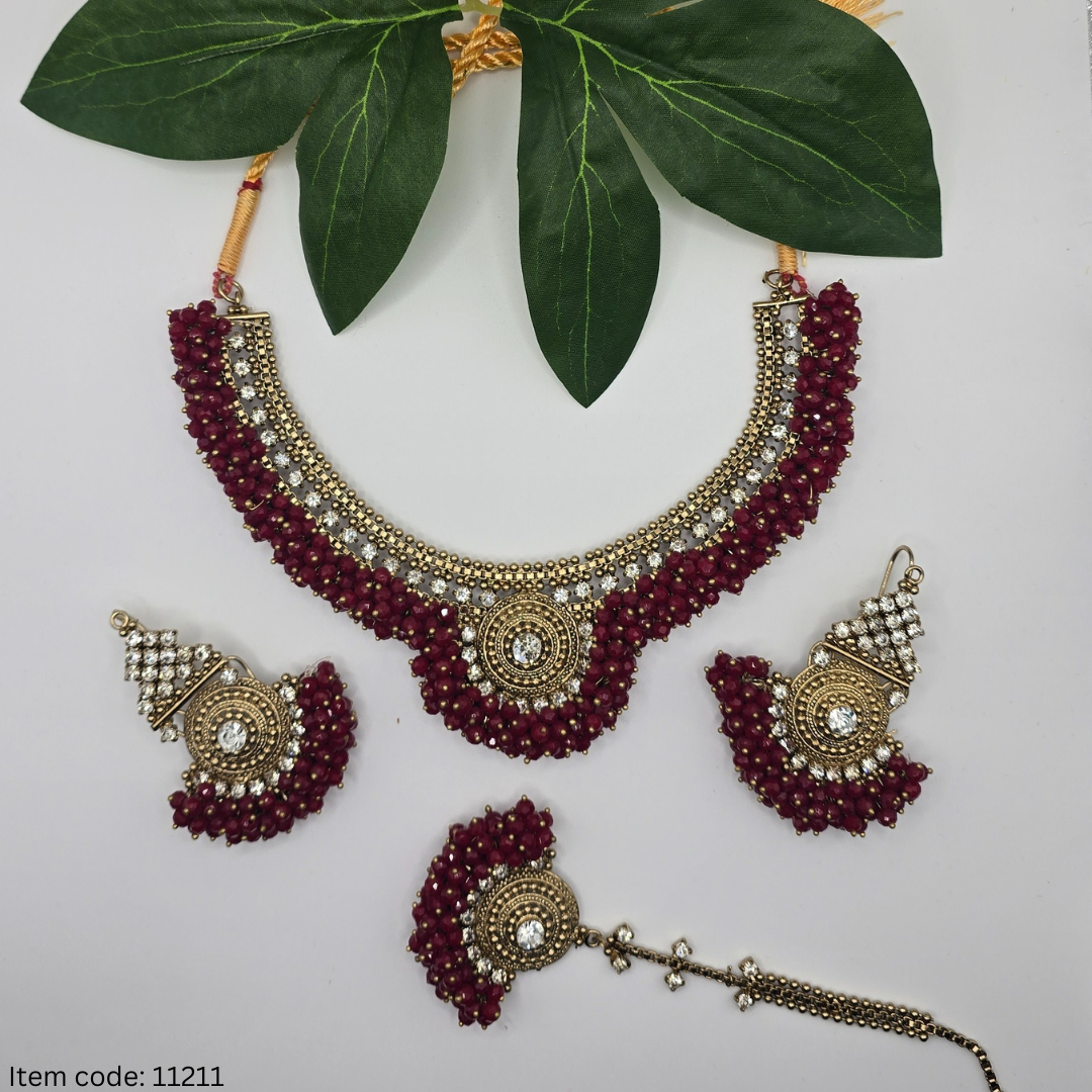PAPKISTANI MANJOOS NECKLACE WITH EARRING TIKKA