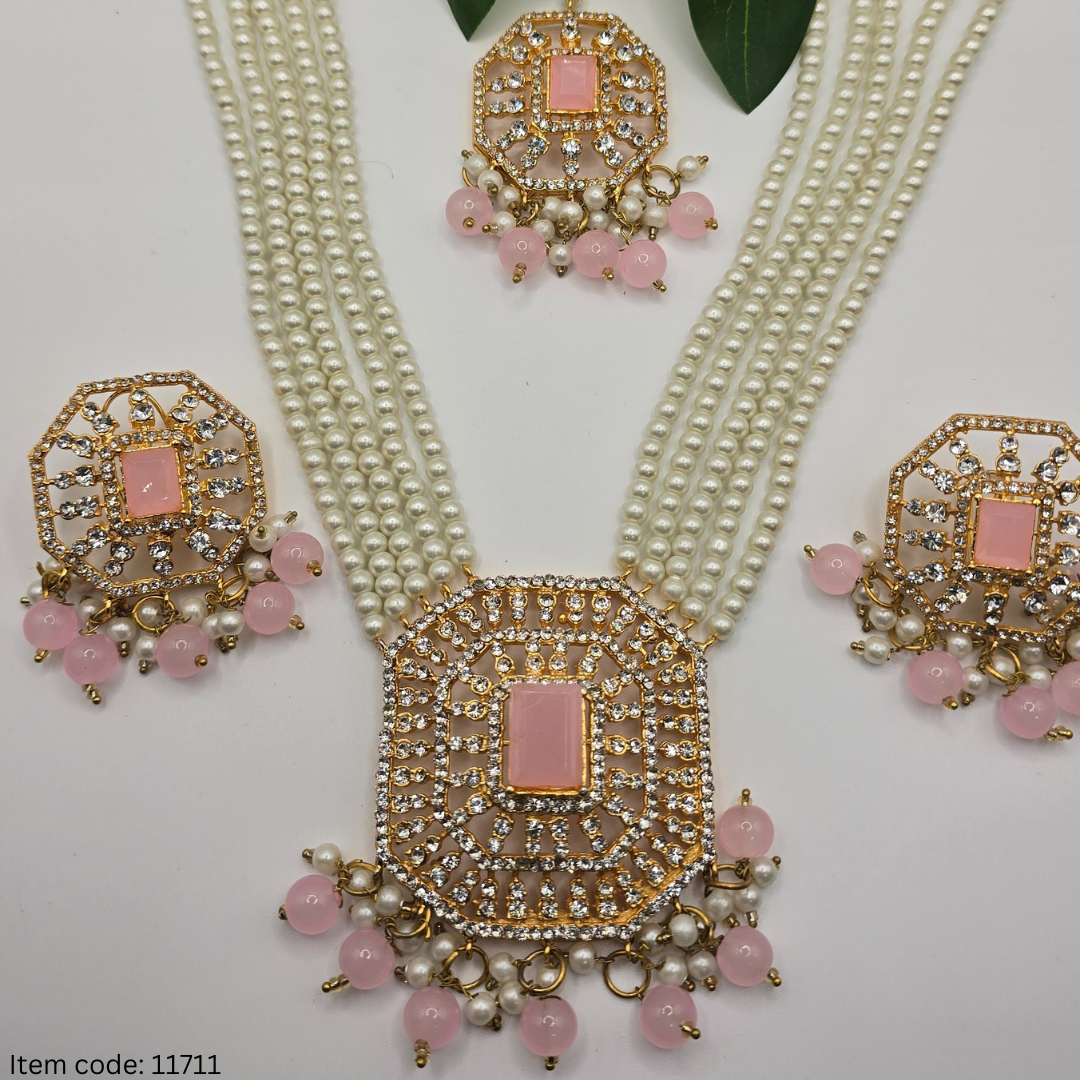 LONG MALA NECKLACE SET WITH STUDS