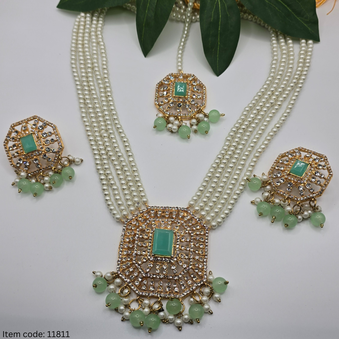 LONG MALA NECKLACE SET WITH STUDS