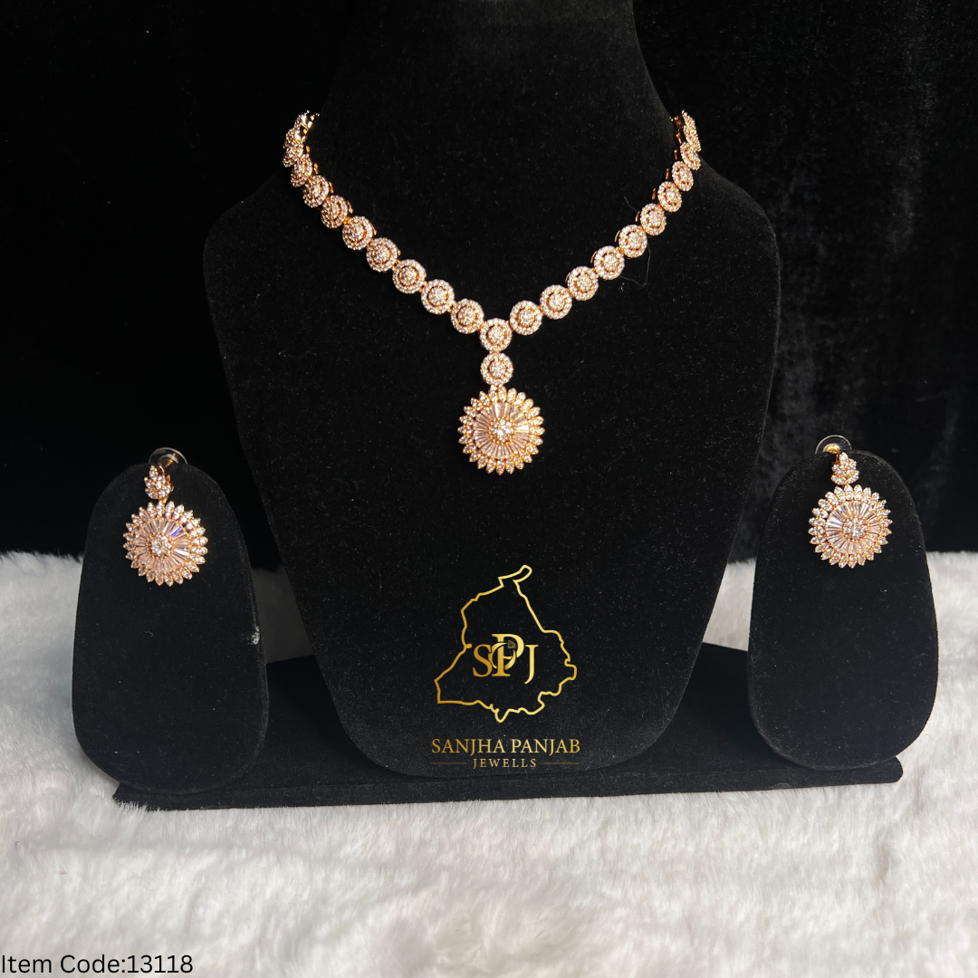 AMERICAN DIAMOND ROSE GOLD NECKLACE SET