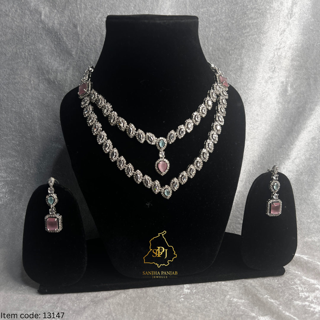 AMERICAN DIAMOND LAYERD NECKLACE SET