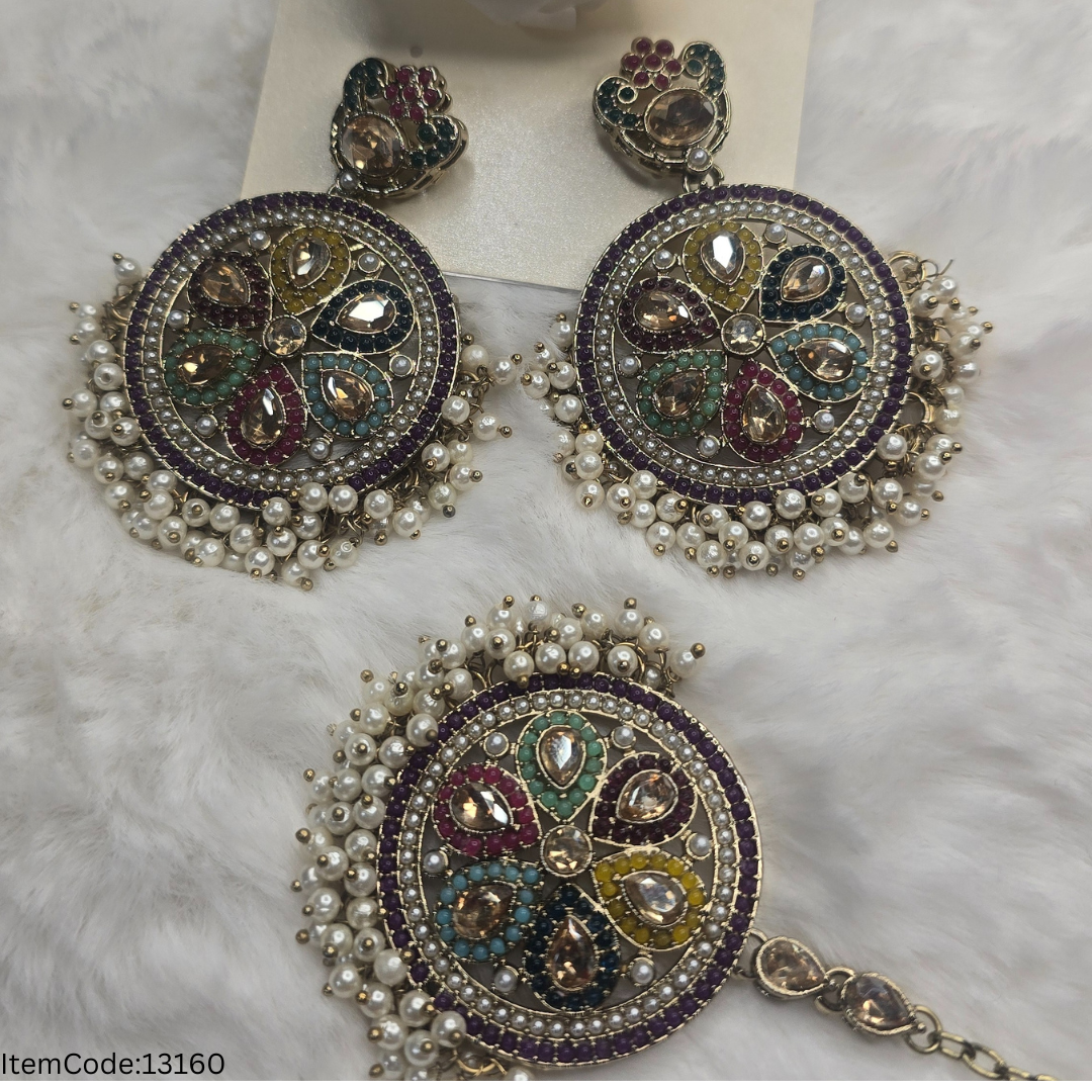 BEAUTIFUL POLKI EARRINGS TIKKA SET