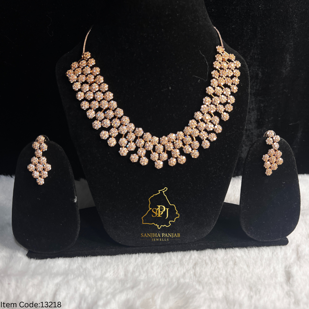 AMERICAN DIAMOND ROSE GOLD NECKLACE SET