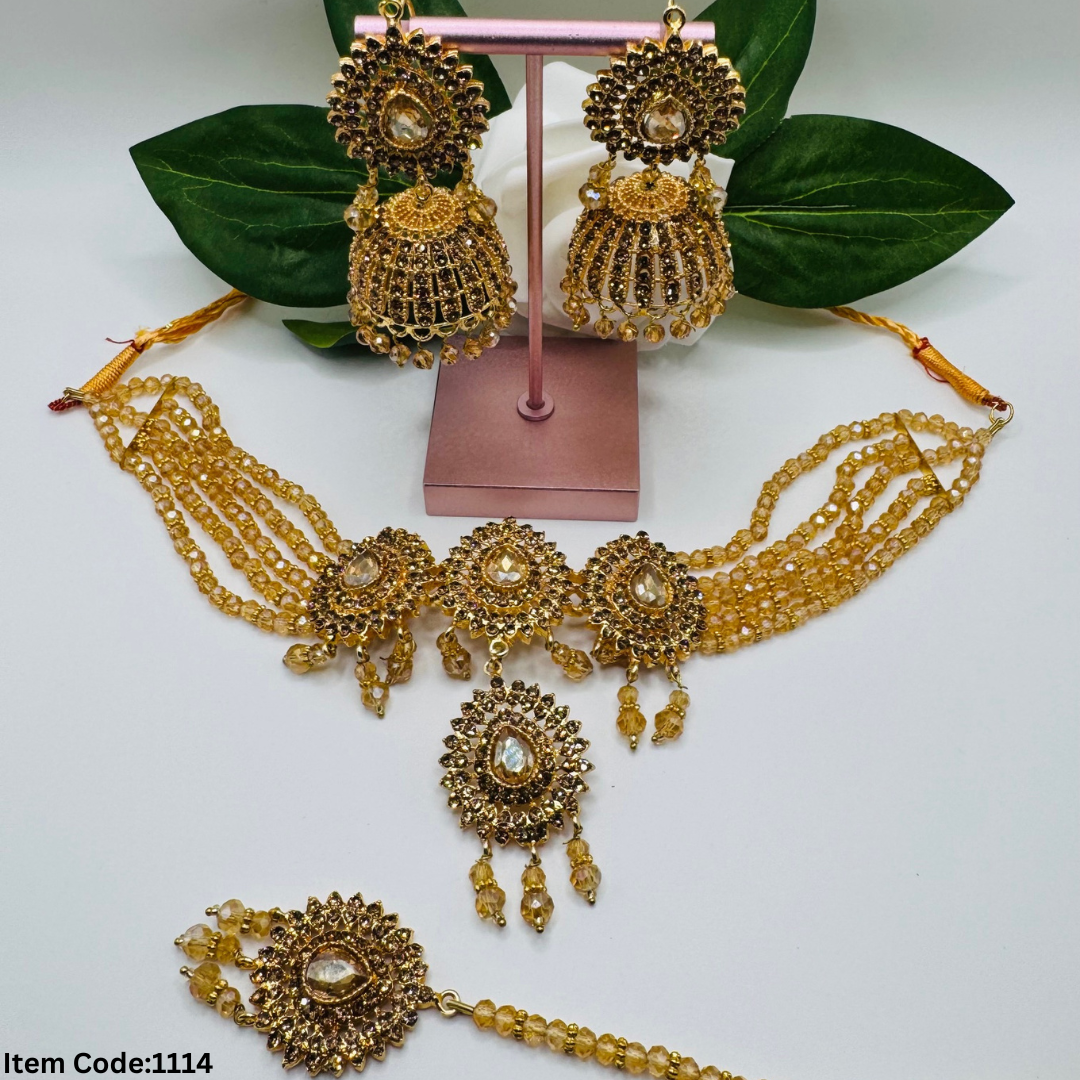 BEAUTIRFUL NECKLACE WITH JHUMKI AND TIKKA