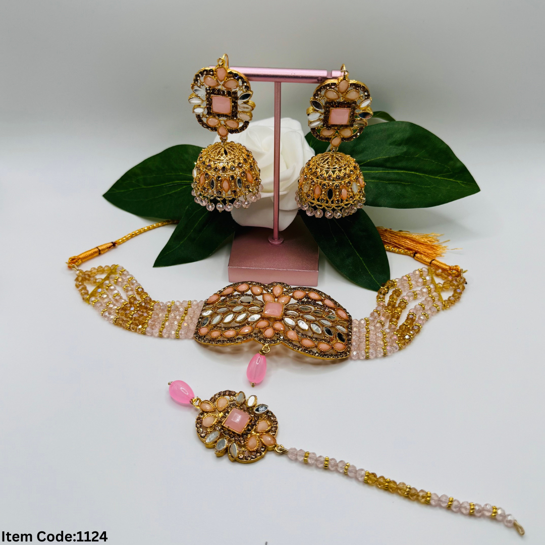 NAURATAN CHOKER SET WITH JHUMKI|TIKKA