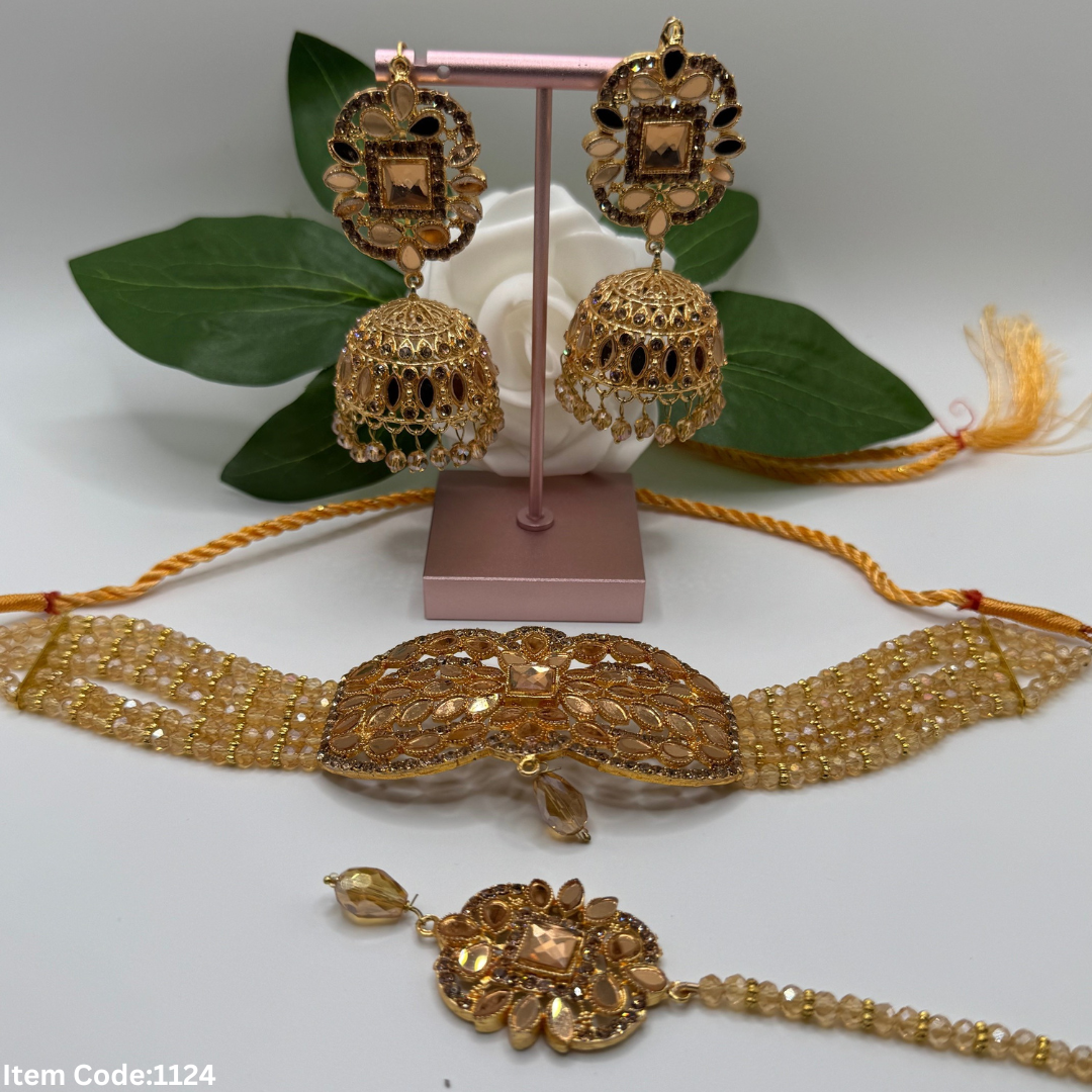 NAURATAN CHOKER SET WITH JHUMKI|TIKKA