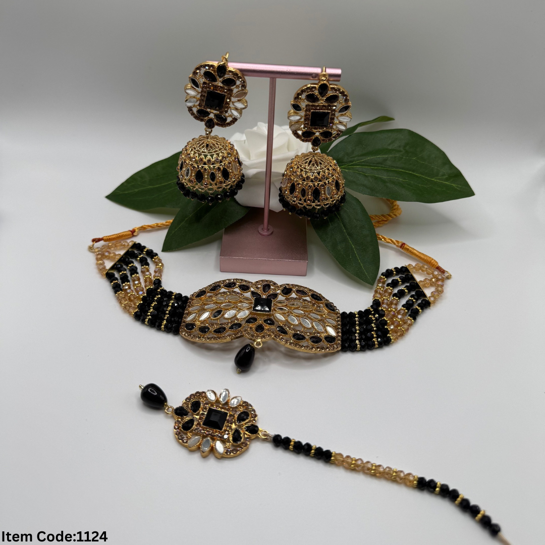 NAURATAN CHOKER SET WITH JHUMKI|TIKKA