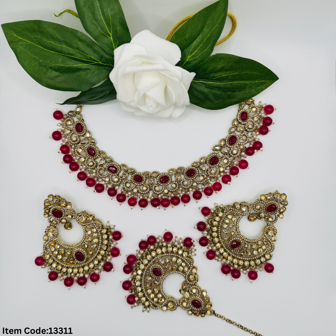 POLKI CKLACE SET WITH TIKKA/EARRINGS