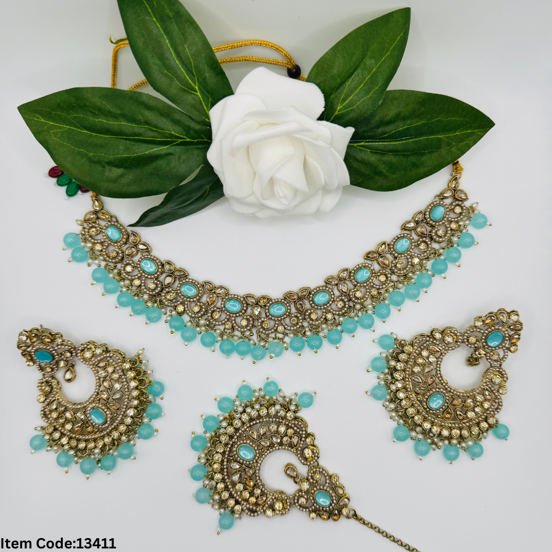POLKI CKLACE SET WITH TIKKA/EARRINGS