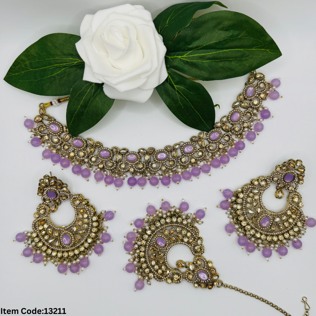 POLKI CKLACE SET WITH TIKKA/EARRINGS