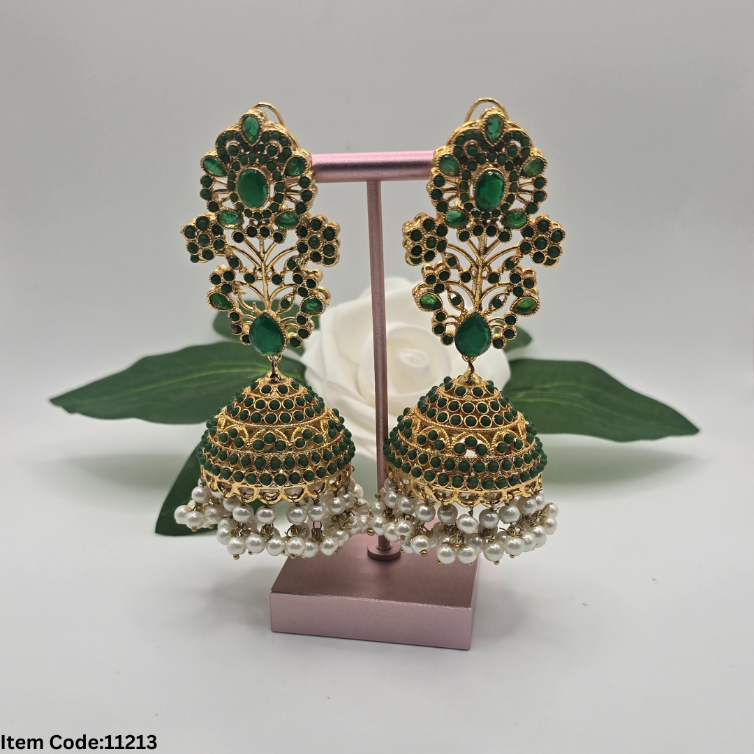 NAURATAN LOG EARRINGS WITH JHUMKI