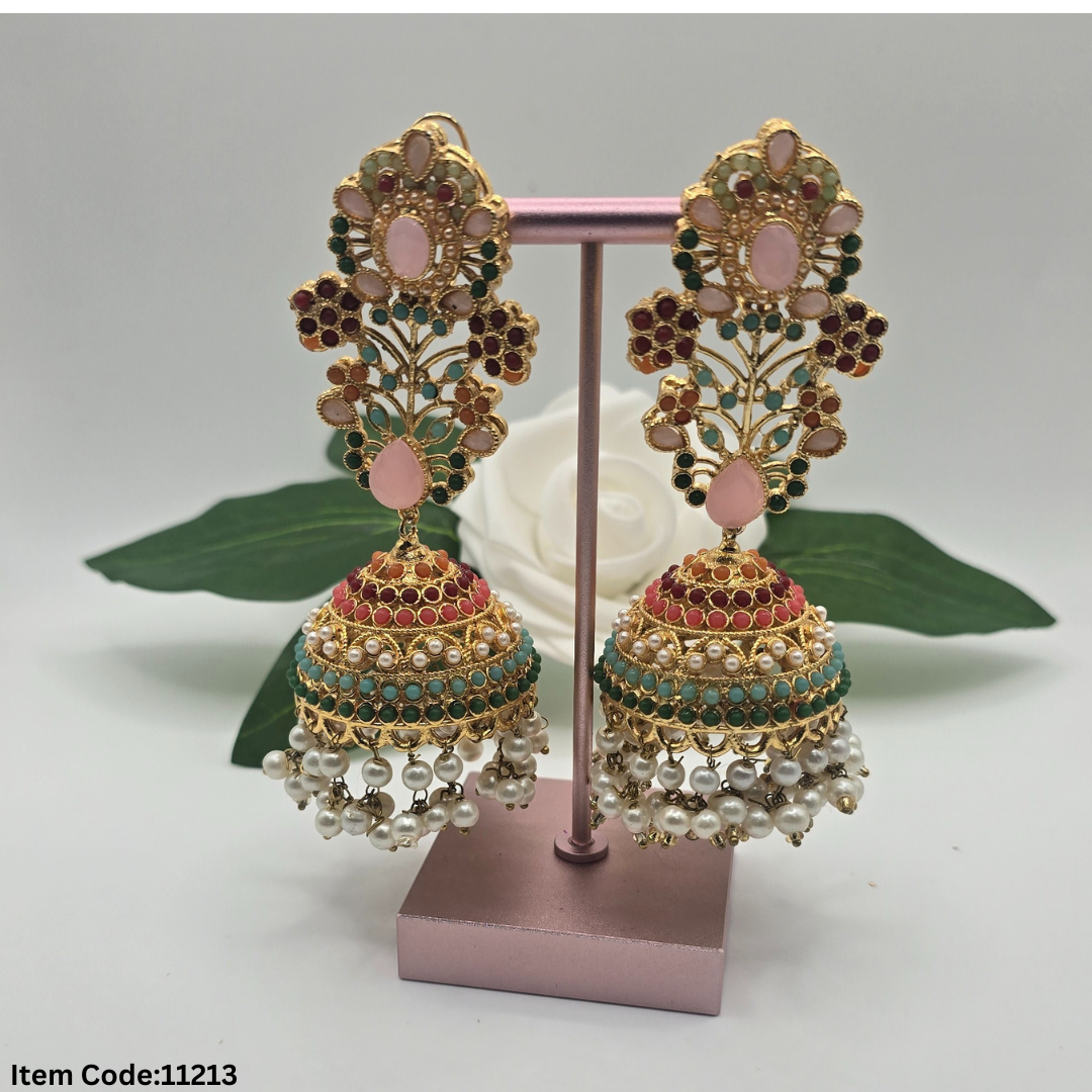 NAURATAN LOG EARRINGS WITH JHUMKI