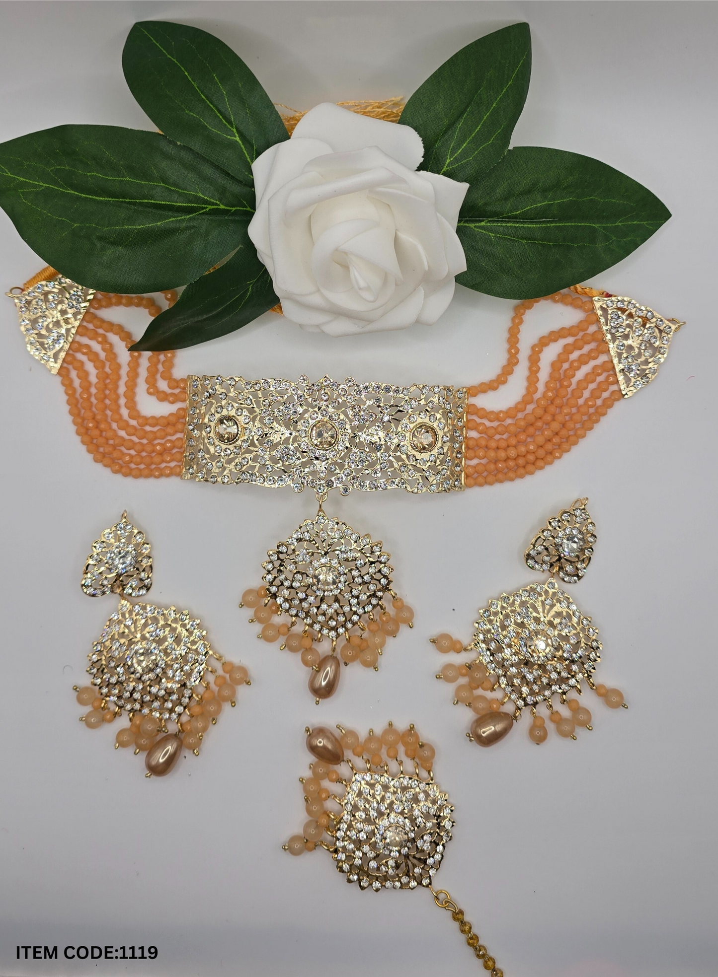 GOLD PLATED PAKISTANI LAYERED CHOKER WITH TIKKA