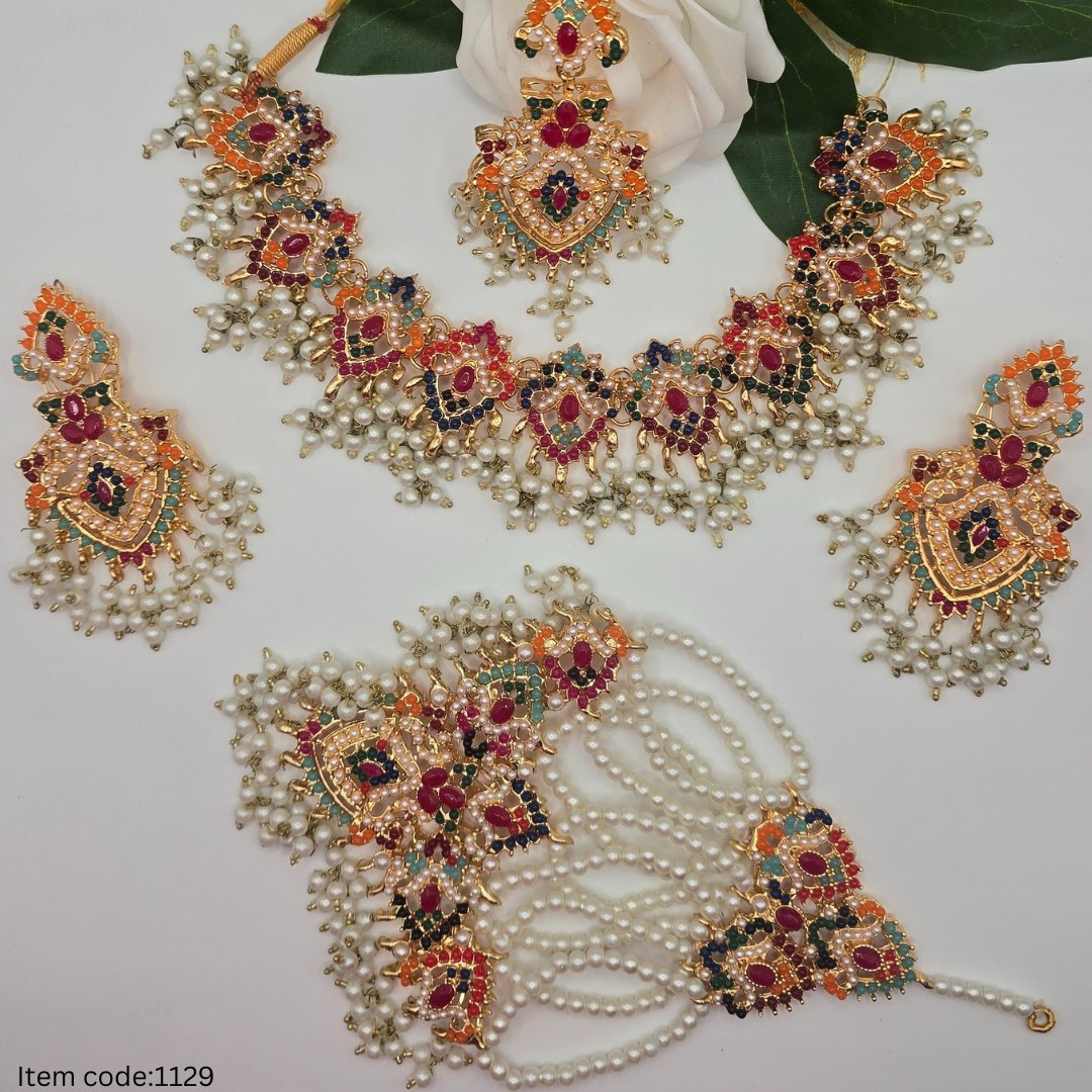NAURATAN NECKLACE |GOLD PLATED| HEVY NECKLACE SET