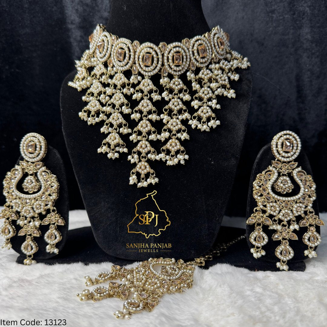 POLKI NECKLACE SET WITH EARRINGS TIKKA