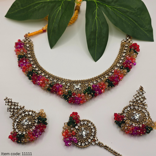 PAPKISTANI MANJOOS NECKLACE WITH EARRING TIKKA