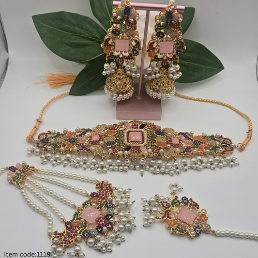 BRIDAL /SEMI BRIDAL NAURATAN SET WITH JHUMKI & PASA