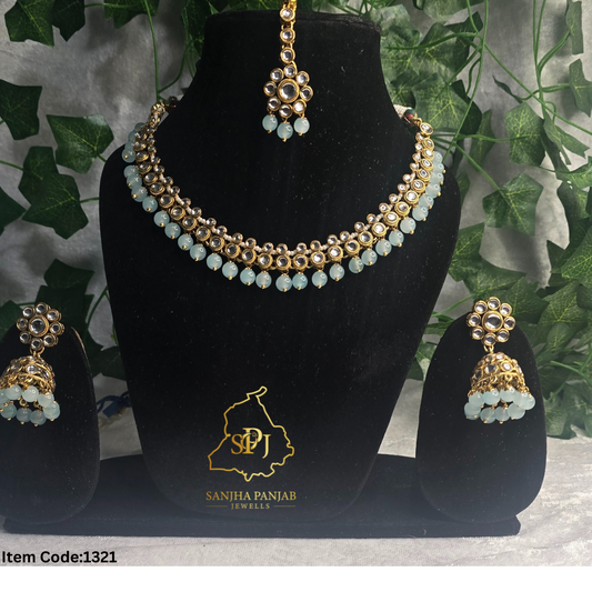 KUNDAN ONE LINE NECKLACE SET WITH JHUMKI