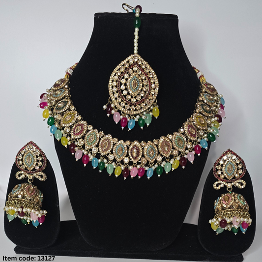 PAKISTANI STYLE MULTI NECKLACE WITH EARRINS TIKKA