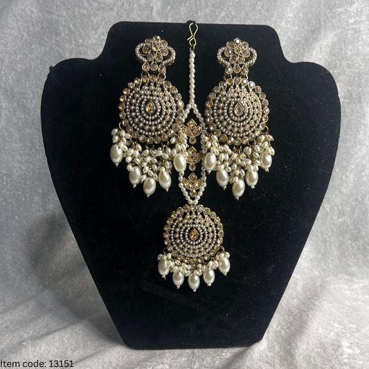 EARRING TIKKA SET PLKI |KUNDAN