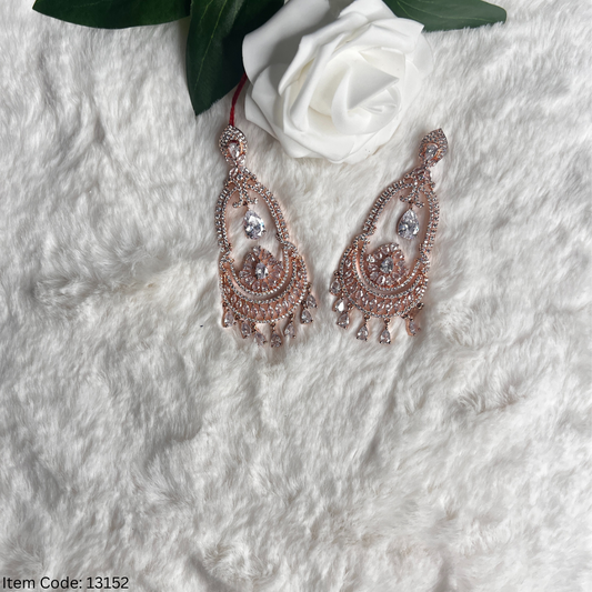 Rose Gold American Diamond Earrings with Monalisa Stone