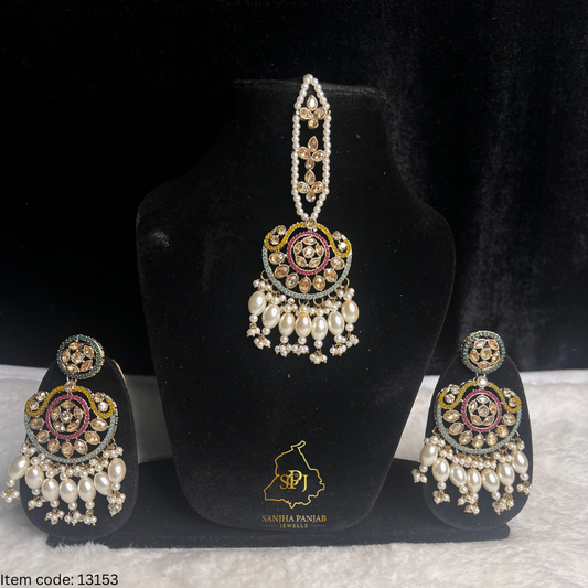 POLKI EARRINGS WITH TIKKA