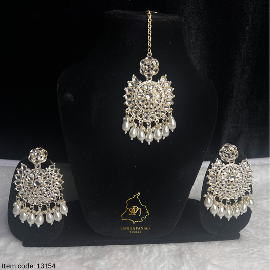 EARRINGS TIKKA SET KUNDAN |POLKI