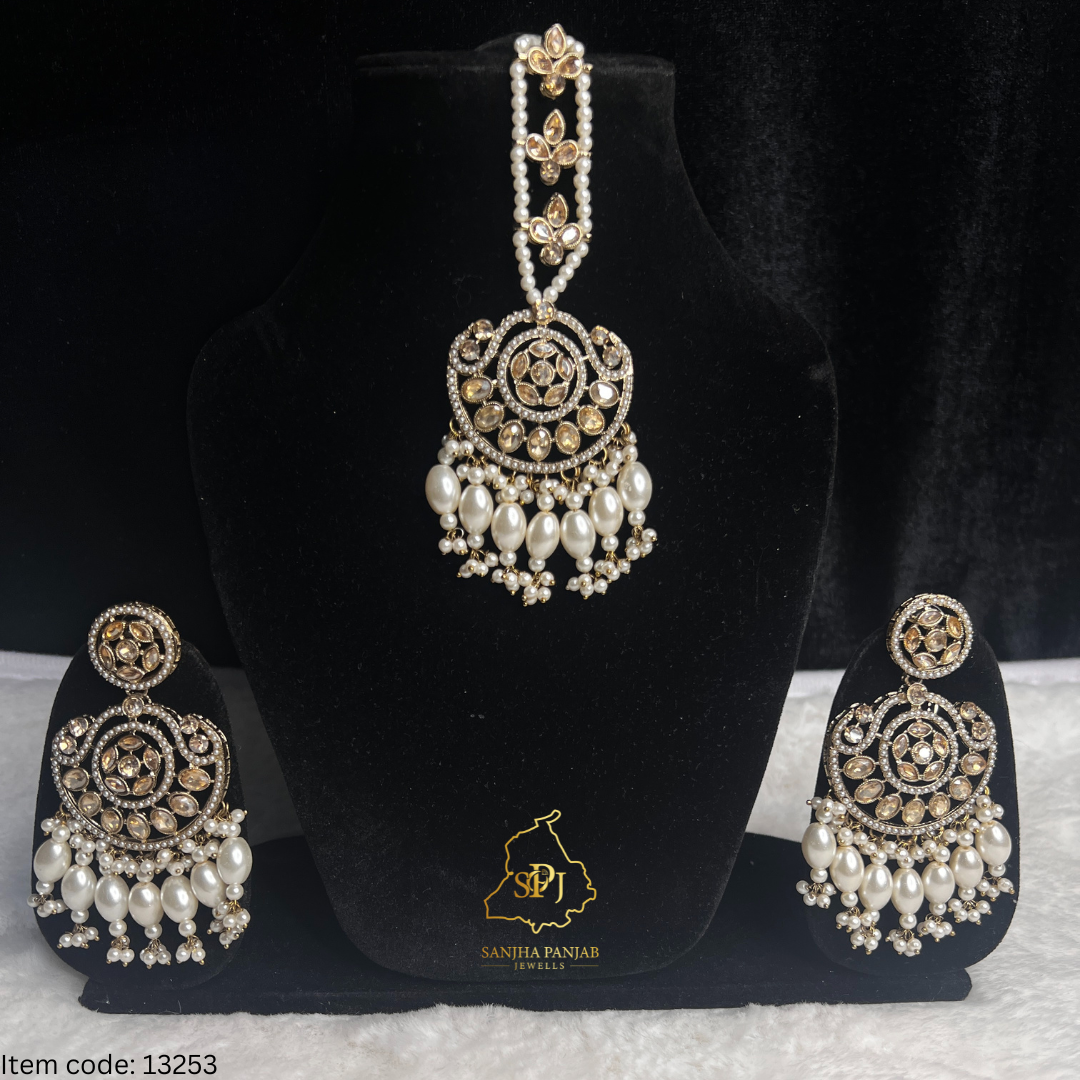 POLKI EARRINGS WITH TIKKA