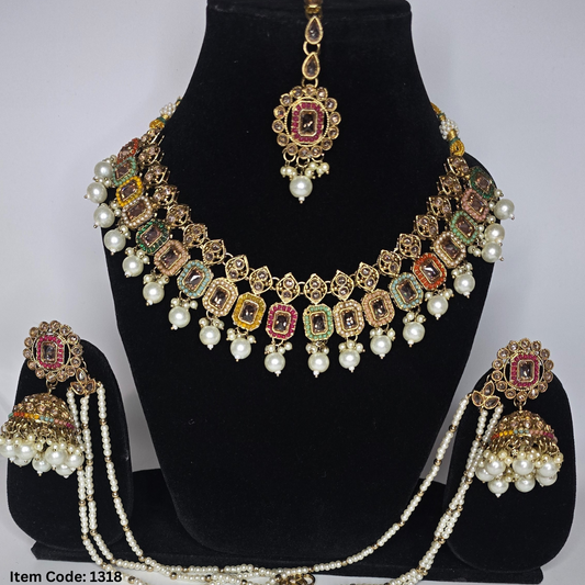 POLKI NECKLACE WITH JHUMKI AND SAHARE