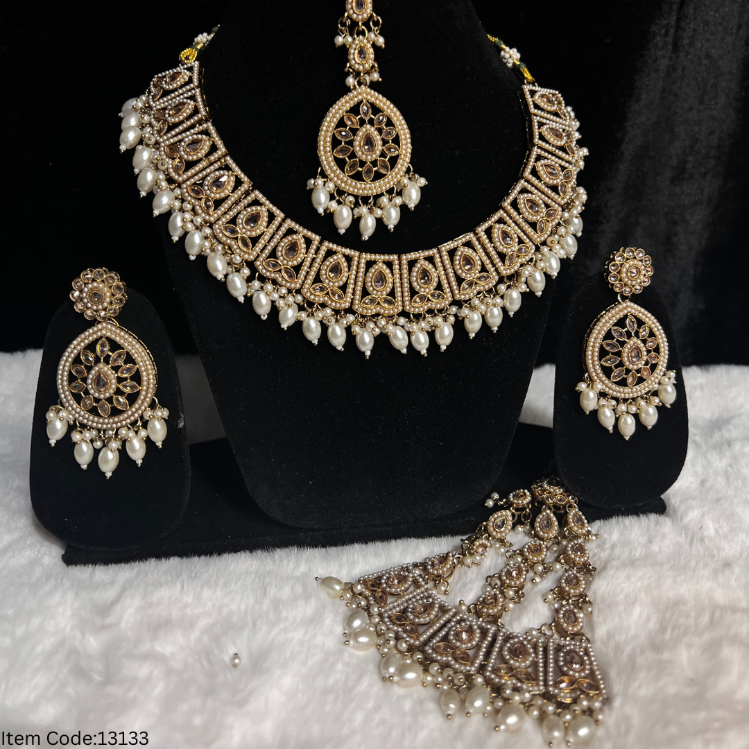POLKI REVERSE AD NECKLACE WITH JHUMAR|TIKKA
