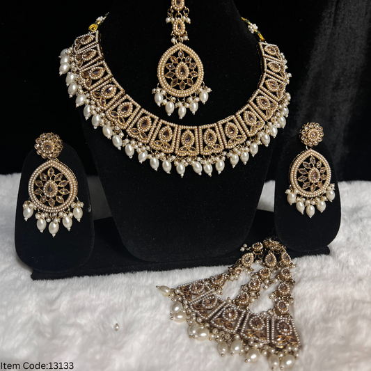POLKI REVERSE AD NECKLACE WITH JHUMAR|TIKKA