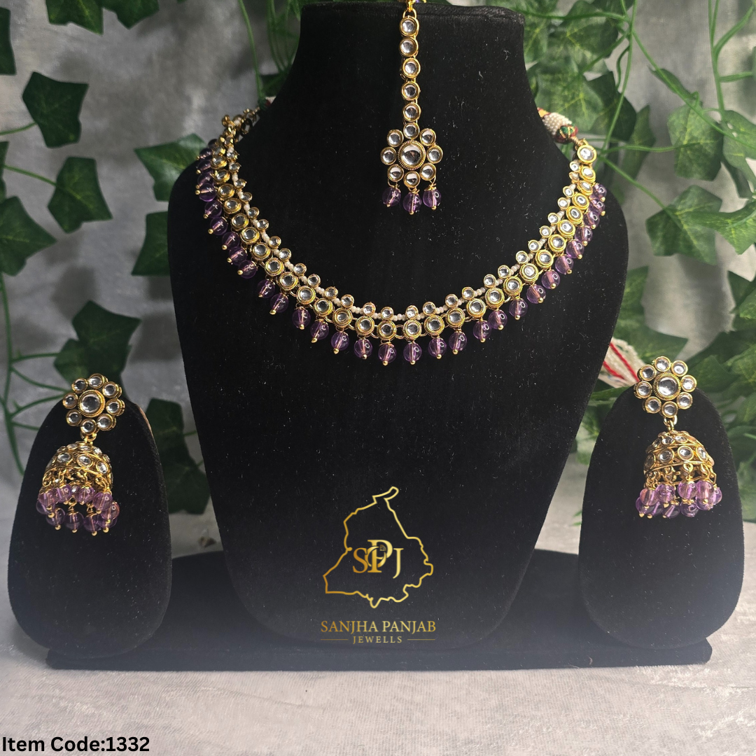 KUNDAN ONE LINE NECKLACE SET WITH JHUMKI