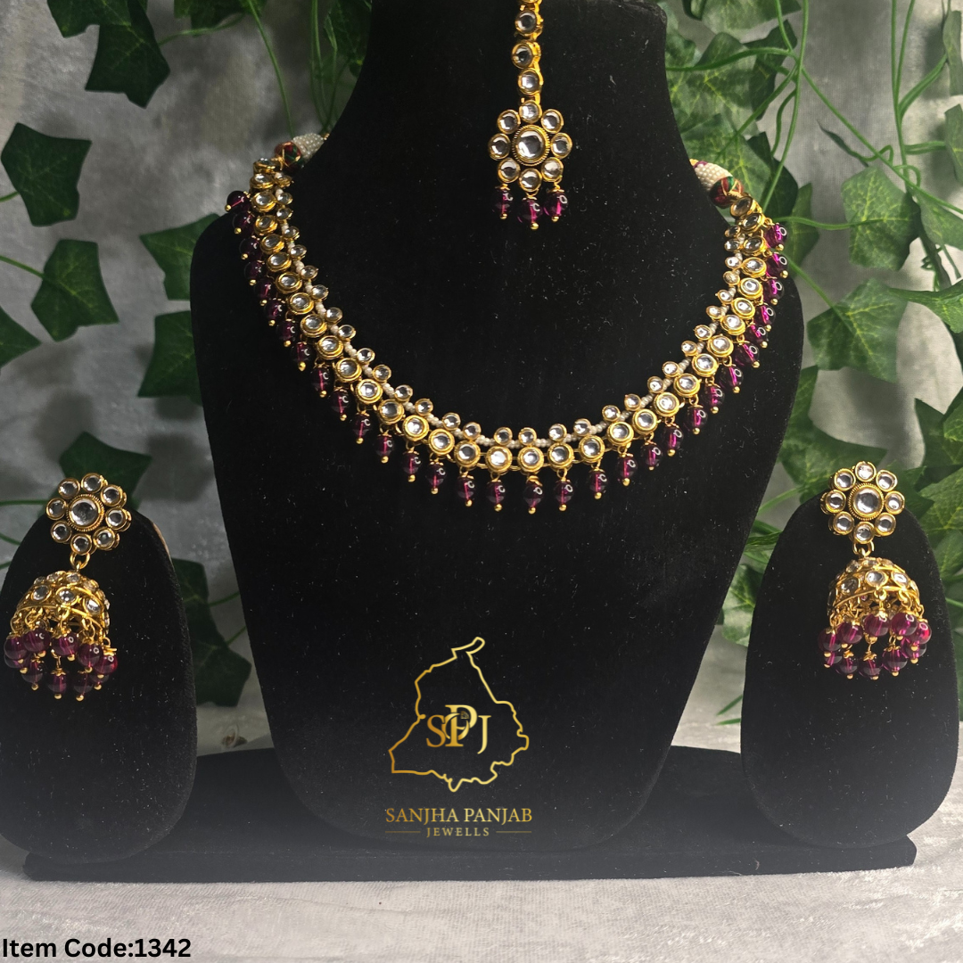 KUNDAN ONE LINE NECKLACE SET WITH JHUMKI