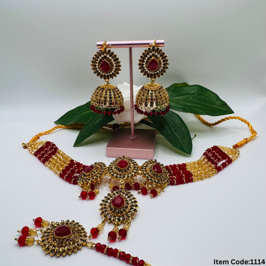 BEAUTIRFUL NECKLACE WITH JHUMKI AND TIKKA