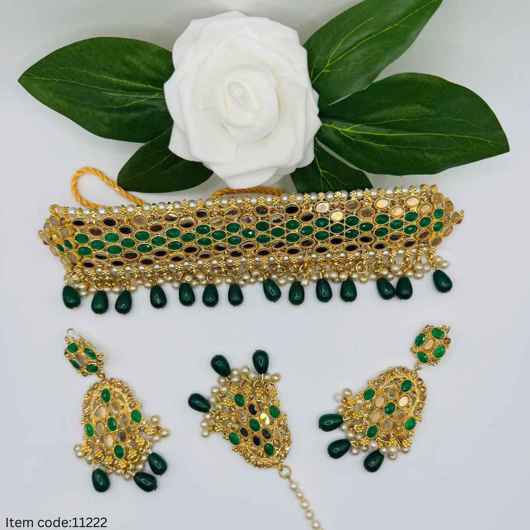 MIRROR WORK KUNDAN CHOKER SET