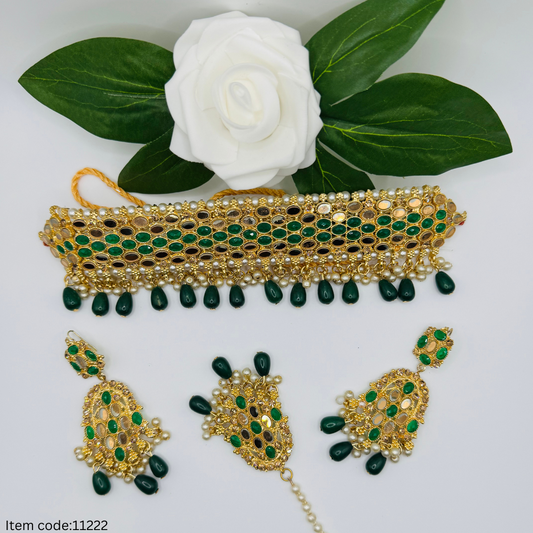 MIRROR WORK KUNDAN CHOKER SET