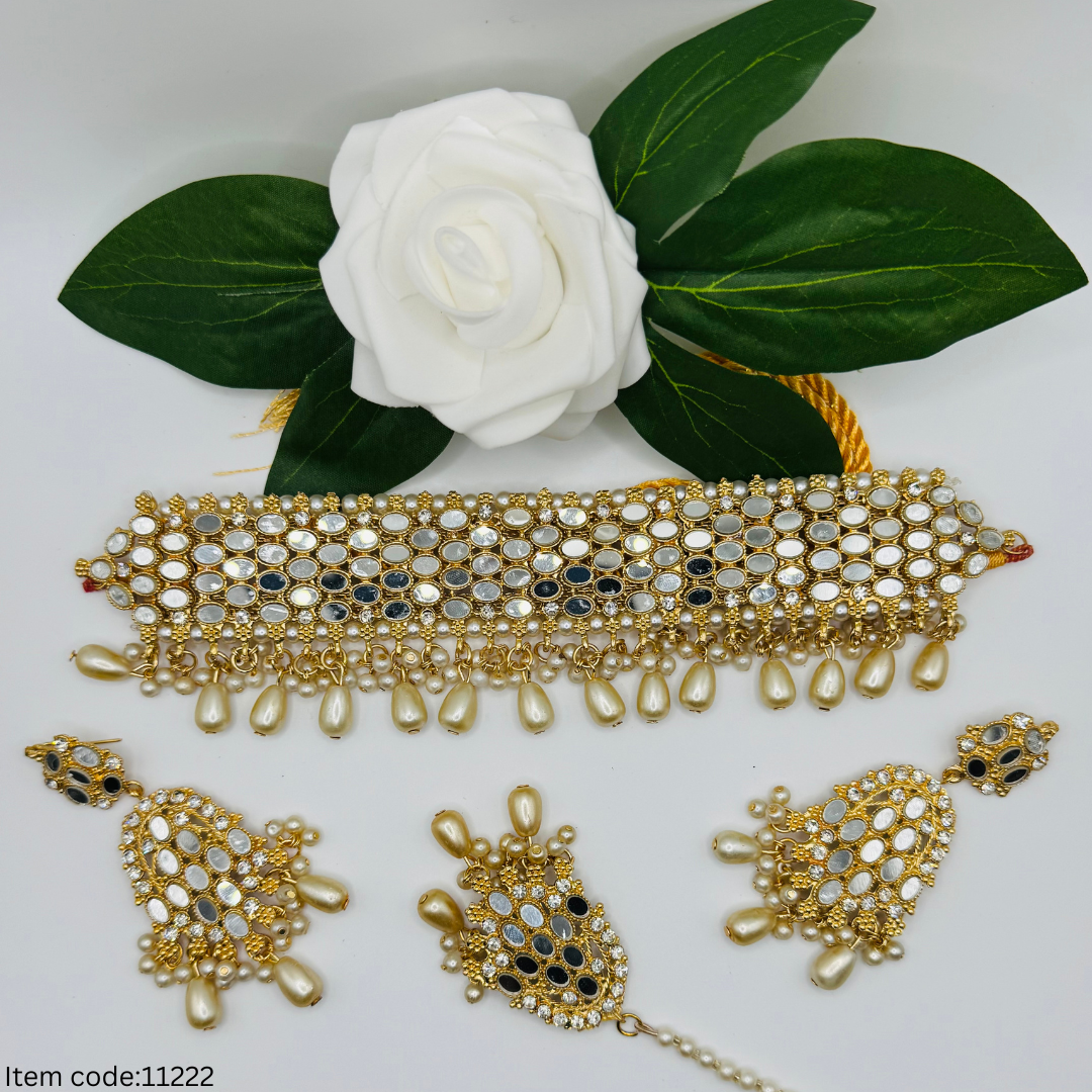 MIRROR WORK KUNDAN CHOKER SET