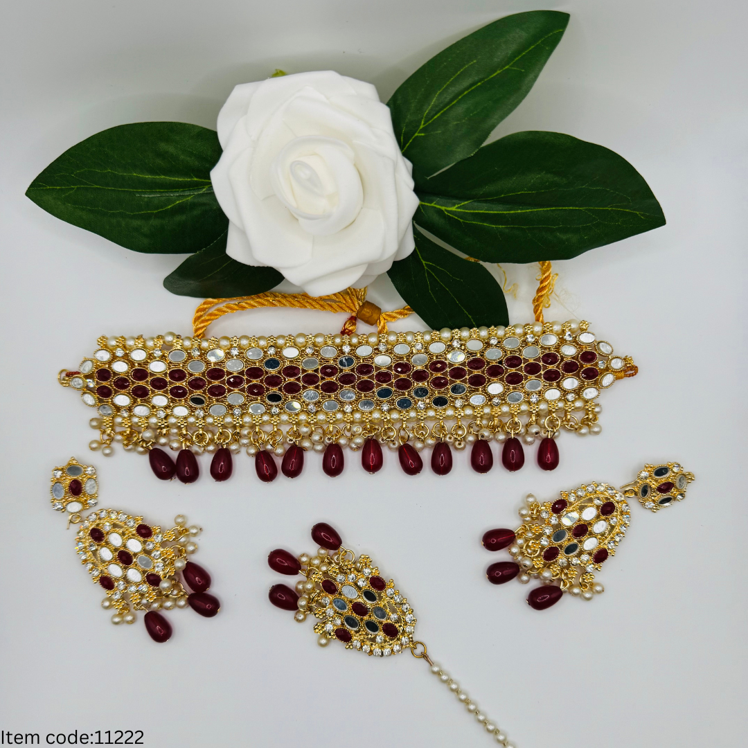 MIRROR WORK KUNDAN CHOKER SET