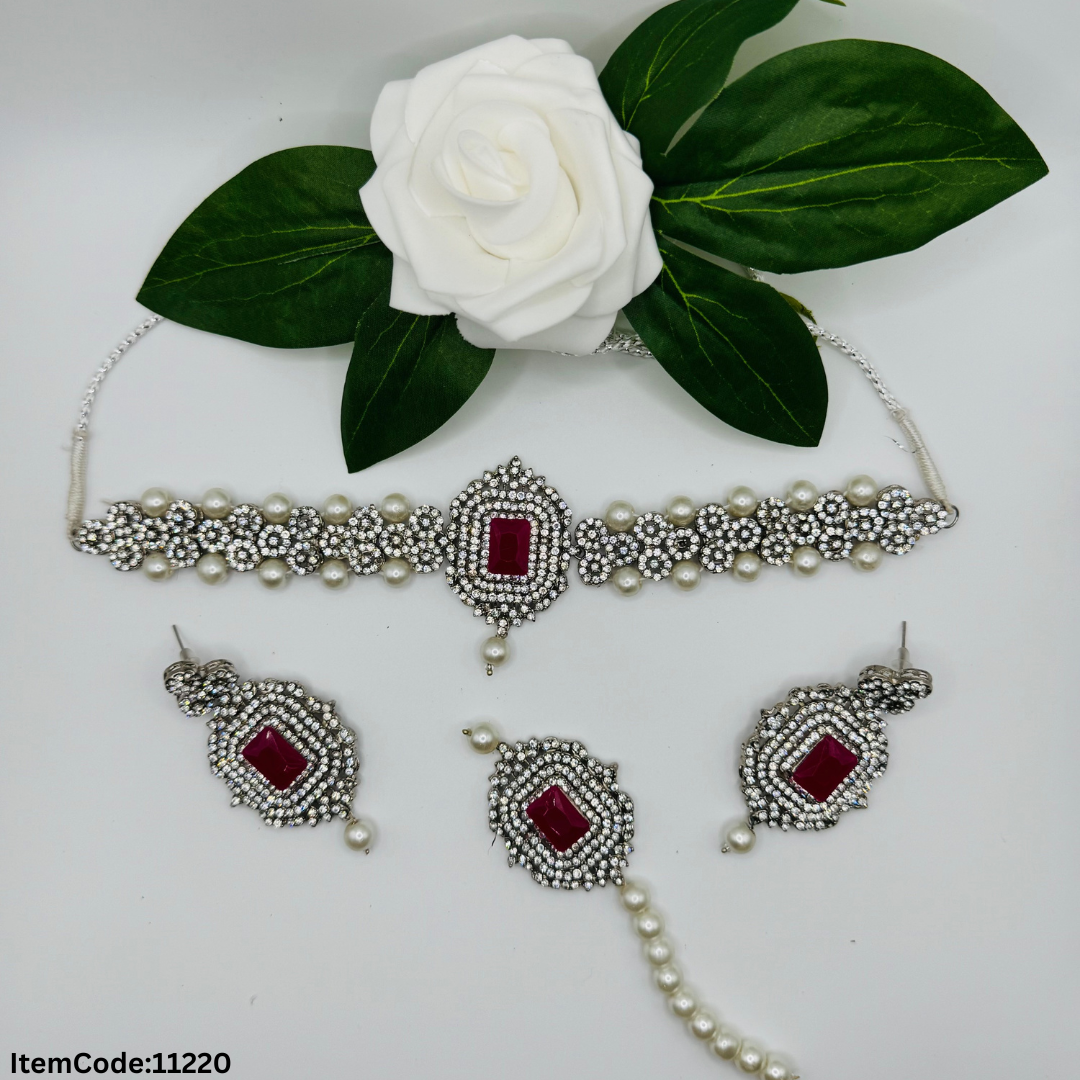 ONE GRAM PREARL MALA CHOKER SET WITH ERRING TIKKA