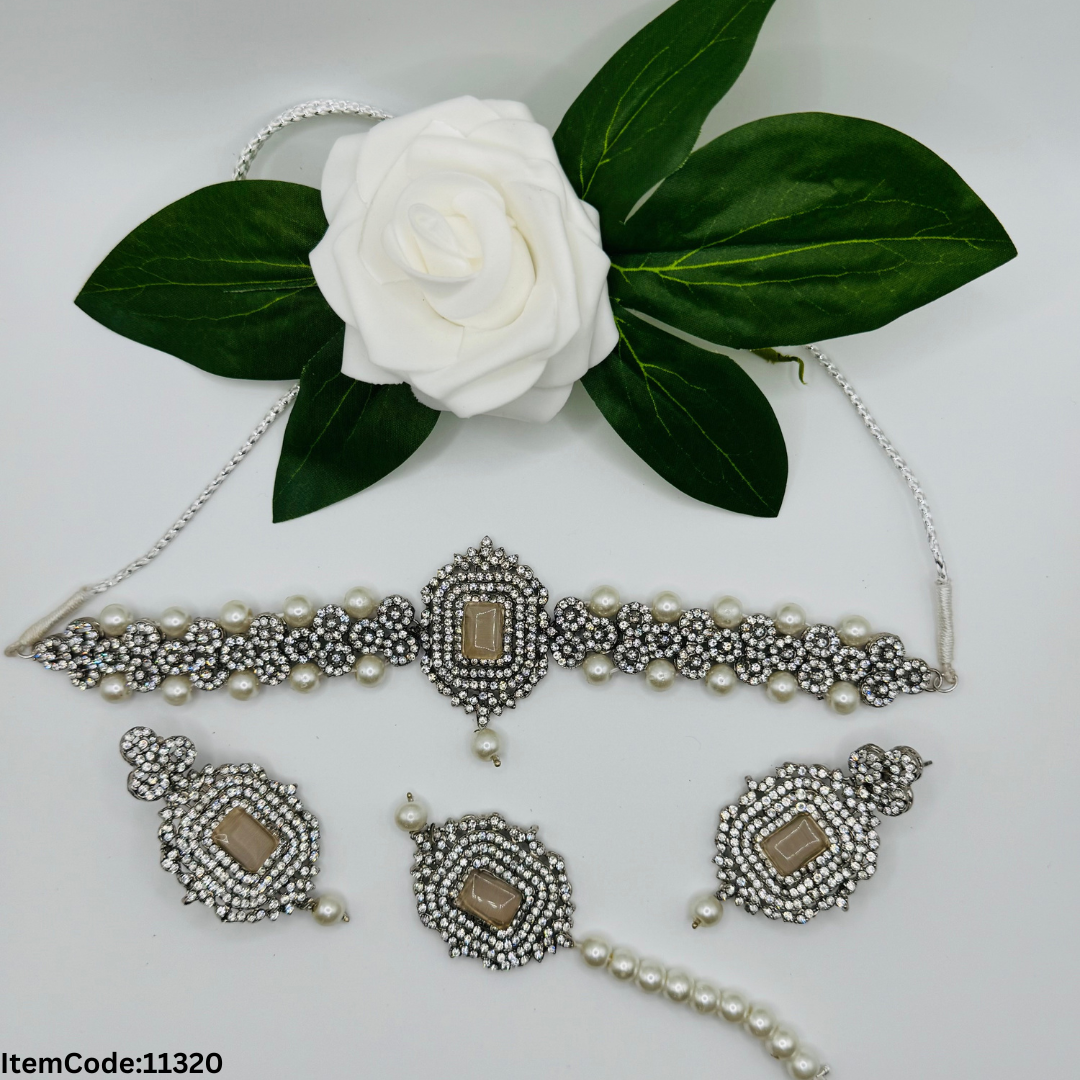 ONE GRAM PREARL MALA CHOKER SET WITH ERRING TIKKA