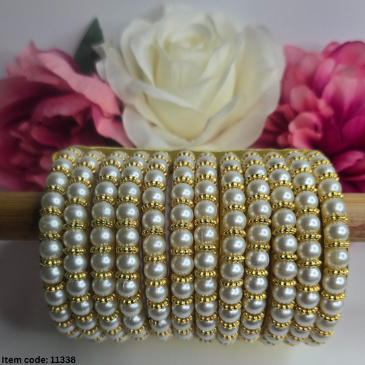 GOLD WHITE PEARL 6 BANGLES
