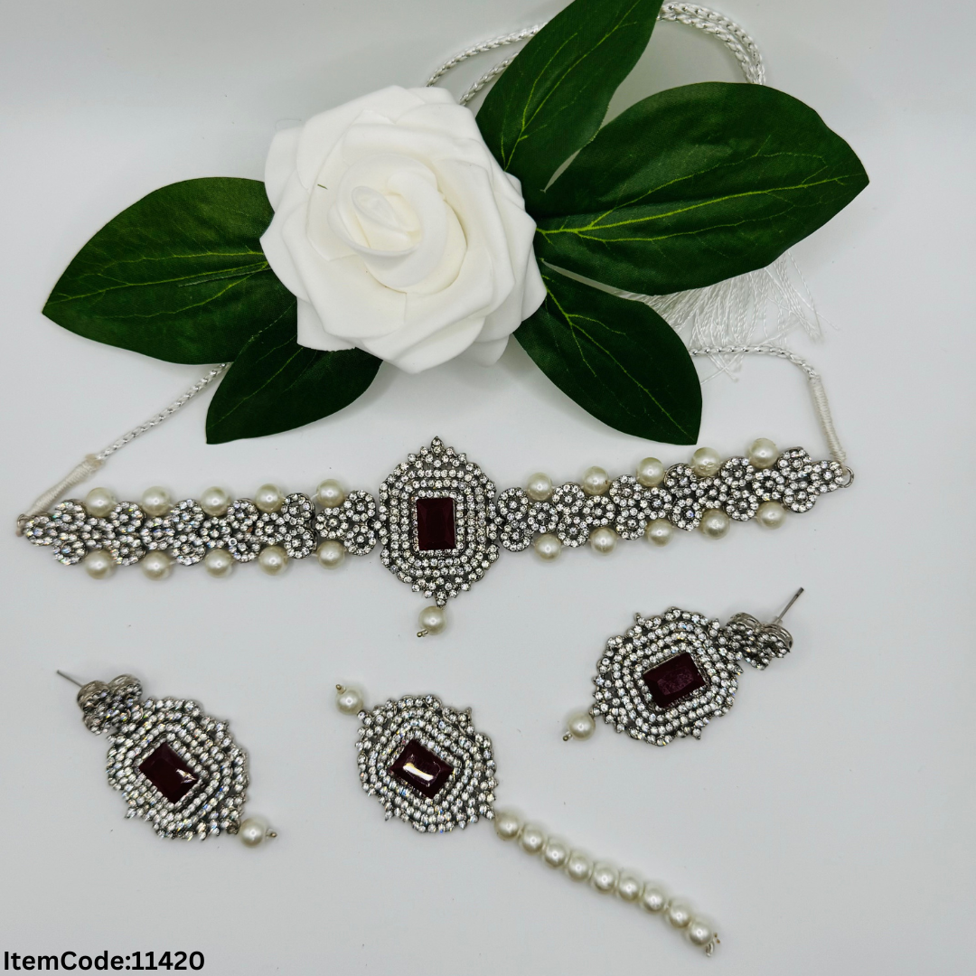 ONE GRAM PREARL MALA CHOKER SET WITH ERRING TIKKA