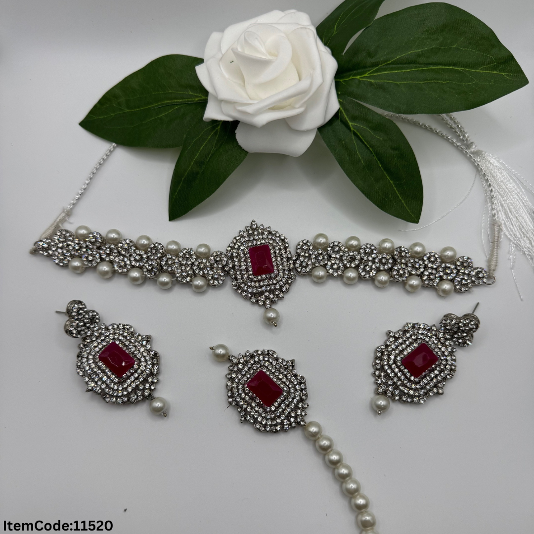 ONE GRAM PREARL MALA CHOKER SET WITH ERRING TIKKA