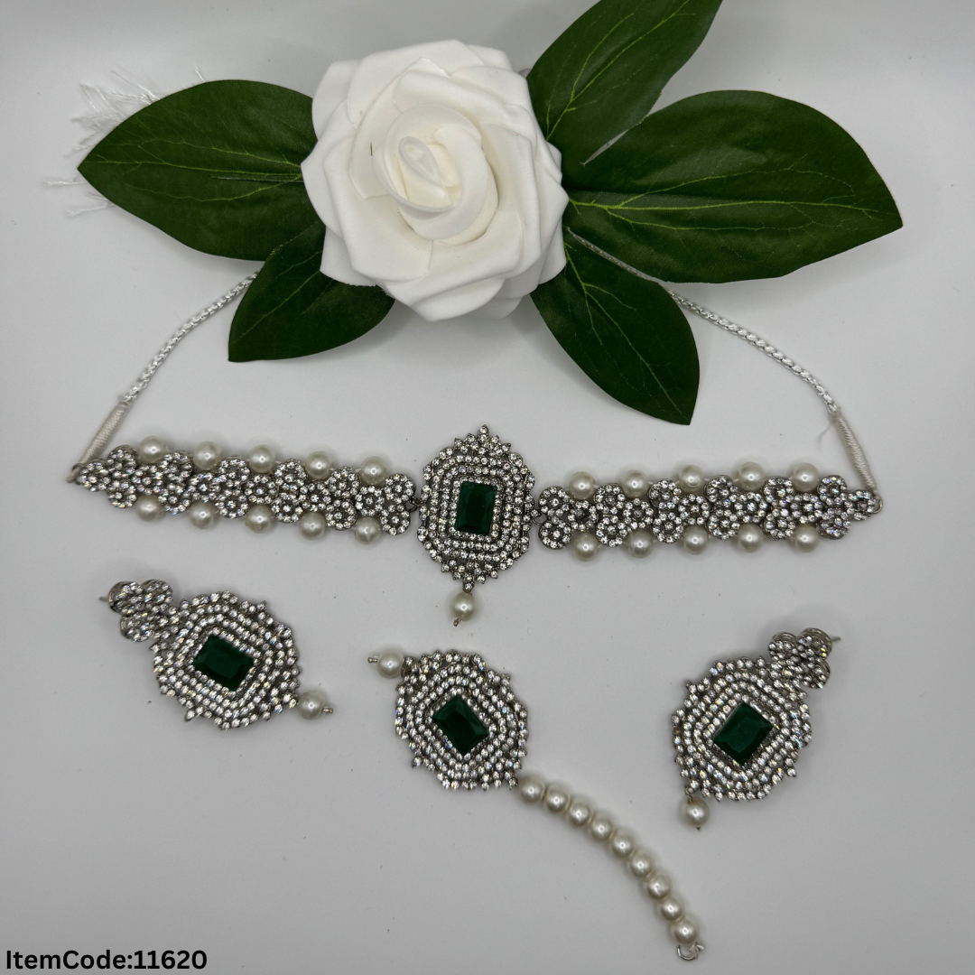 ONE GRAM PREARL MALA CHOKER SET WITH ERRING TIKKA