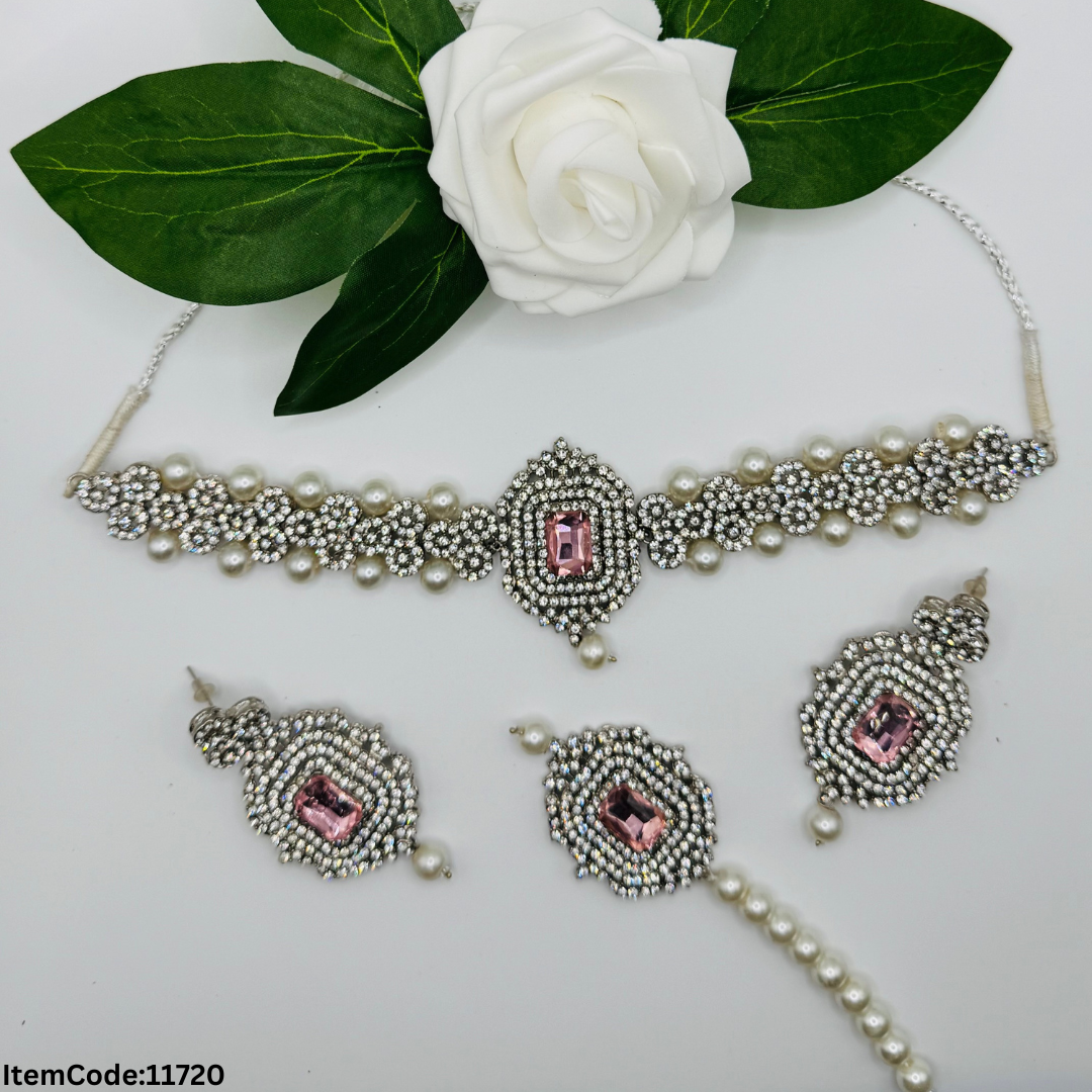 ONE GRAM PREARL MALA CHOKER SET WITH ERRING TIKKA