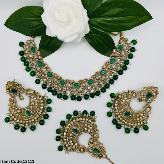 POLKI CKLACE SET WITH  TIKKA/EARRINGS