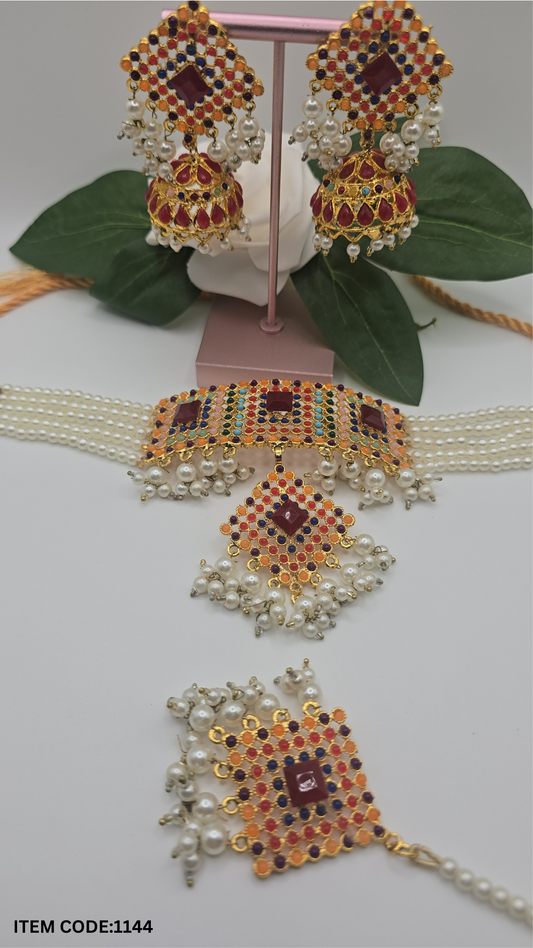 PAKISTANI LAYERED CHOKER SET WITH JHUMKI