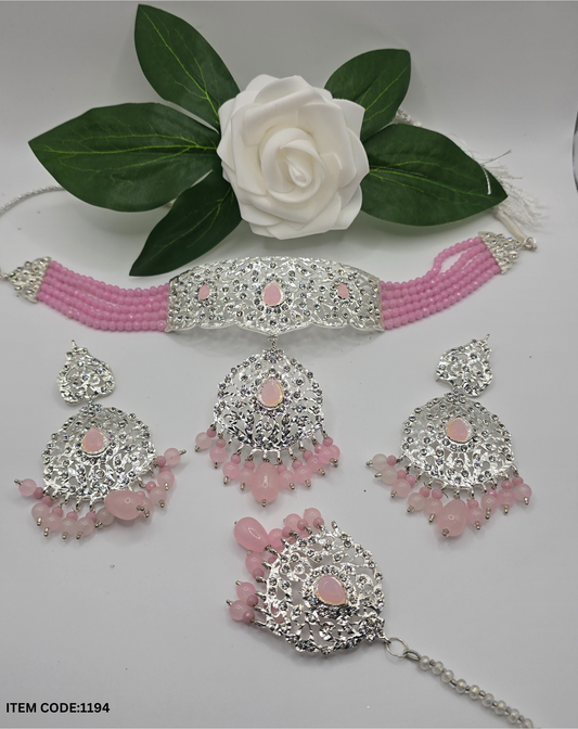 GOLD PLATED PAKISTANI LAYERED CHOKER WITH TIKKA